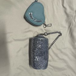 Juicy Couture Silver Barrel Rhinestone Mini Bag & Teal Heart Coin Purse Set