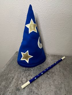 SORCERER/WIZARD HAT AND WAND-about 13” tall