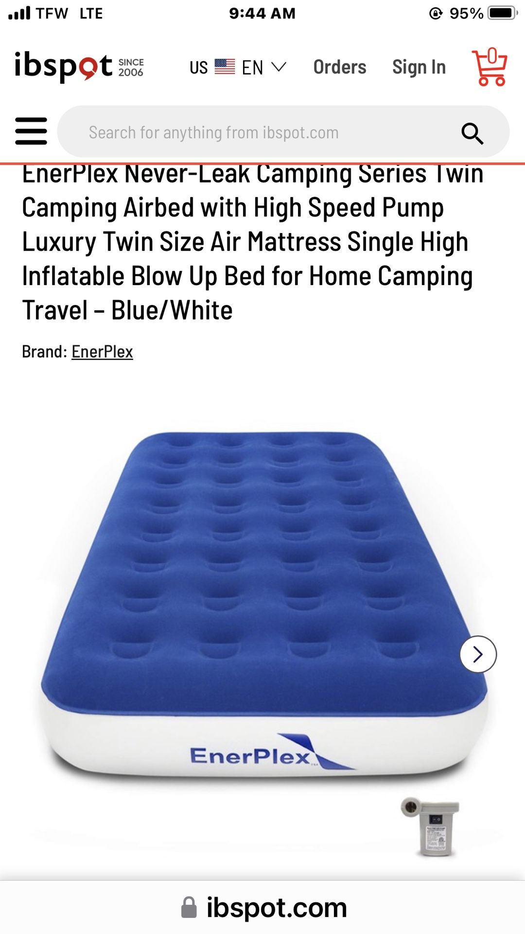 **On Sale.!!”EnerPlex Twin Air Mattress W/Pump”-New