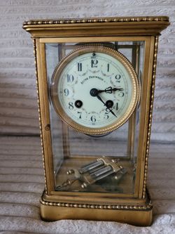 Antique 1900 MARTI French Victorian Brass & Glass Crystal Regulator Clock FRANCE