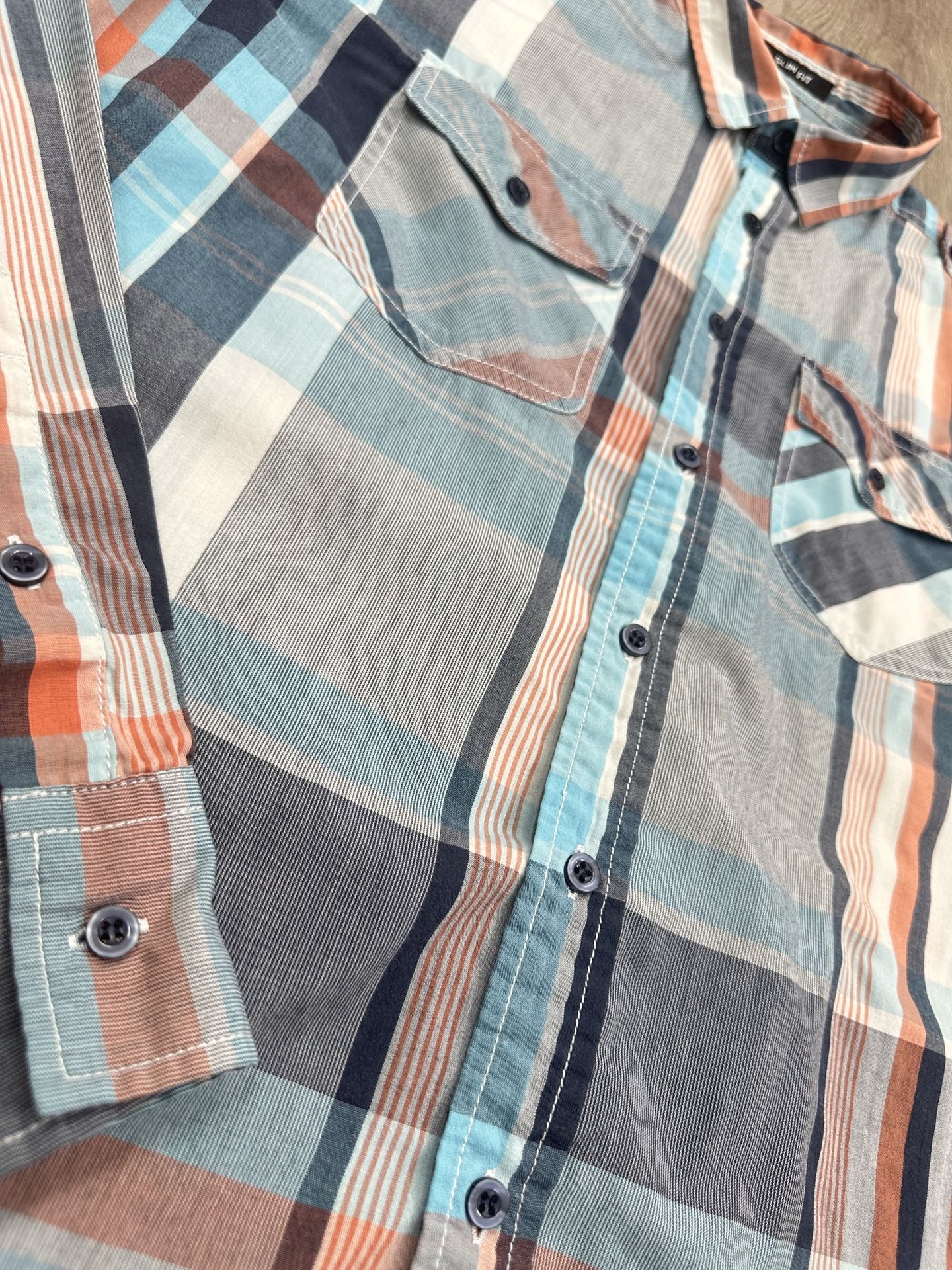 Carbon Men's Slim Fit Shirt Check Button Down Long Sleeve Sz L