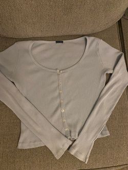 Ribbed Button-Front Long Sleeve Crop Top Brandy Melville
