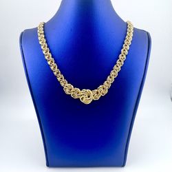14K Yellow Gold Italian Diamond Cut Rosetta Link Necklace 