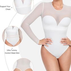 Shapewear Illusion Mesh Long Sleeve Tummy Control Bodysuit