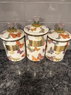 MacKenzie-Childs Enamel Kitchen Canisters (1 Lg, 2 Md)