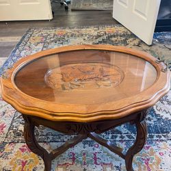 antique french style carved wooden tray side table