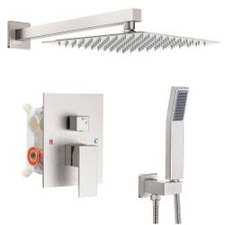 Luxury Shower Dual Heads 10" 2.5gpm,2 Spray Pattern, Brass, Stainless in Brushed Nickel 