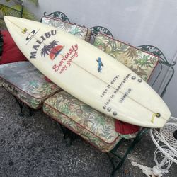 Brand new never used complete Malibu Rum promotional tri fin thruster 6’6” fiberglass surfboard