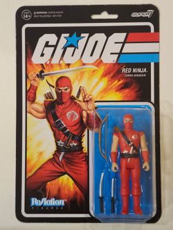 SUPER 7 REACTION FIGURES. G.I.JOE. RED NINJA COBRA ASSASSIN. 3.75 " ACTION FIGURE.
