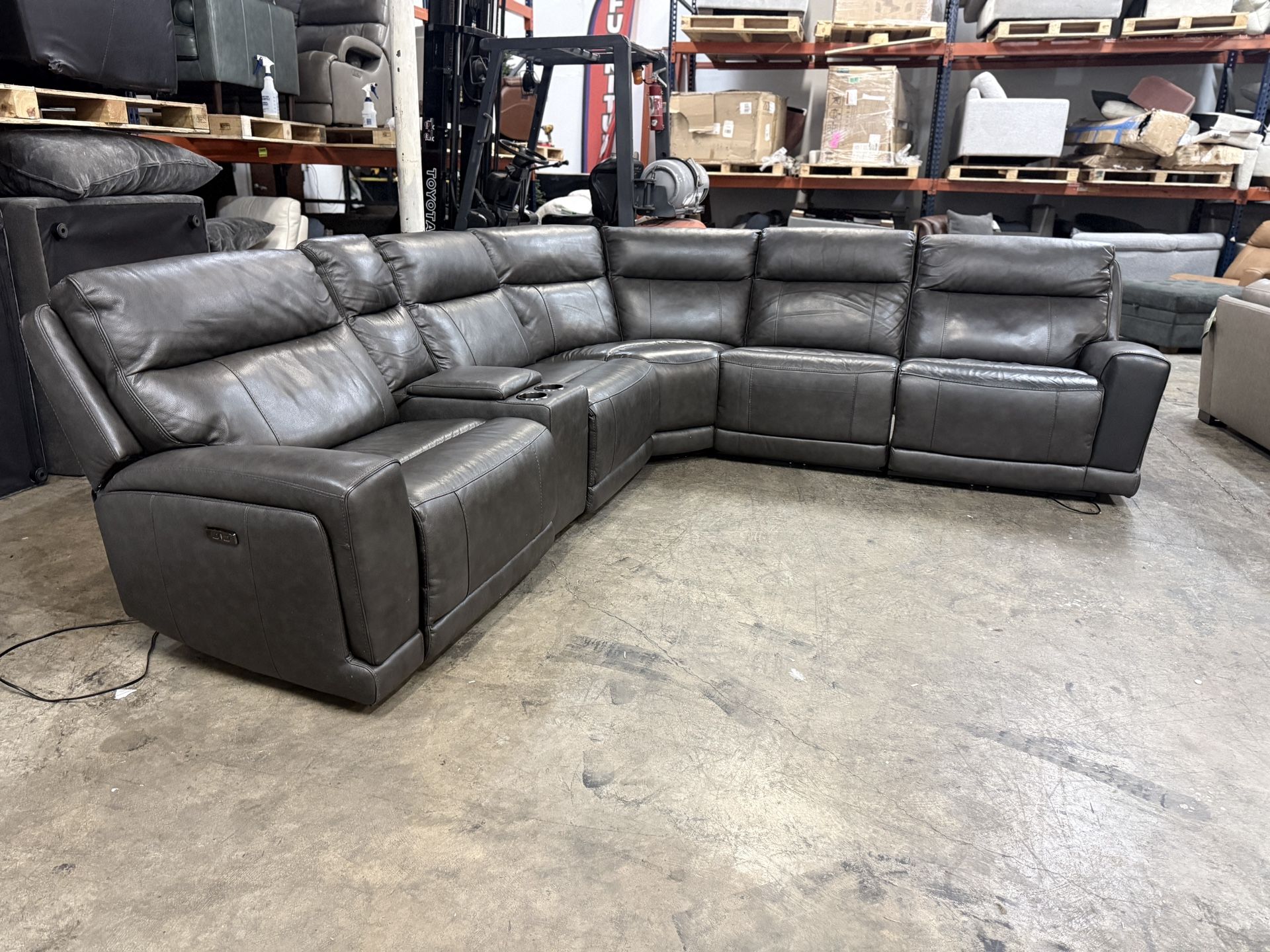 Top Grain Leather Power Recliner Sectional With Power Headrest