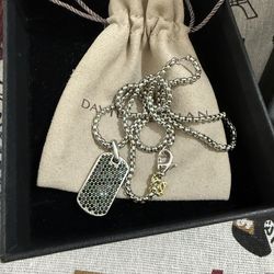 David Yurman Tag In Sterling Silver With Black Pave