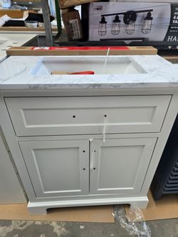 30inch real wood bathroom vanity with quartz top and sink and faucet