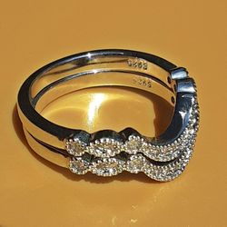 Stackable Crescent Moon White Sapphire Silver Ring Set Size 9