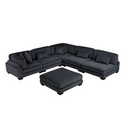 Branf New Black Curdoroy Sectional + Ottoman (135 x 135 x 34.5H)