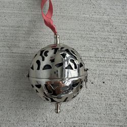 Vintage Metal Pomander Scented Ball Hanging Ornament Silver Tone Openwork Sphere