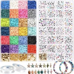 6183pcs Clay Beads and Letter Beads for Bracelets Making 24 Colors 6mm Flat Round Clay Heishi Beads for Crafts Kit with Alphabet Gold Spacer Beads 