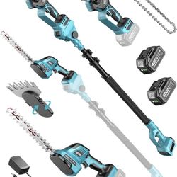 SEESII 6-in-1 Cordless Pole Saw & Hedge Trimmer Combo, Electric Mini Chainsaw with 2×4.0 Ah Batteries, Extendable Tree Pruner, Bush Trimmer Limb Branc