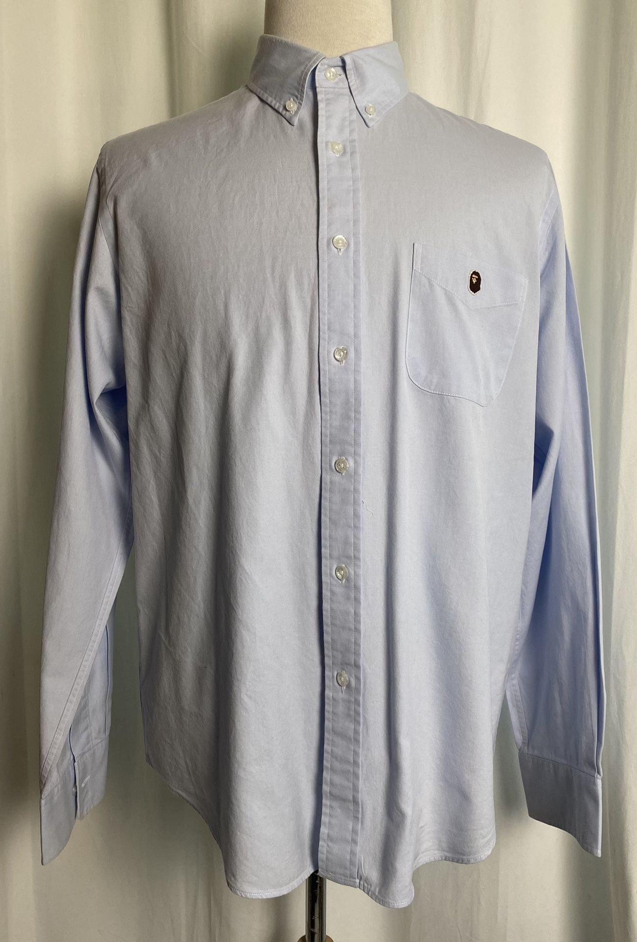 Vintage A Bathing Ape Classics Bape Blue Long Sleeve Button Up Dress Shirt XL (Rare Collectors Item!)