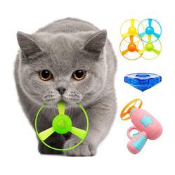 Cat Fetch Toy, Interactive Cat Flying Disc Toy with 1 Light Up Spinning Tops, 1 LED Flying Propeller