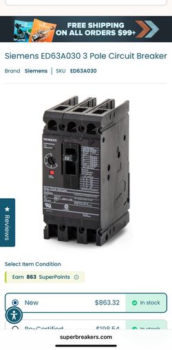 Siemens ED63A030 3 Pole Circuit Breaker