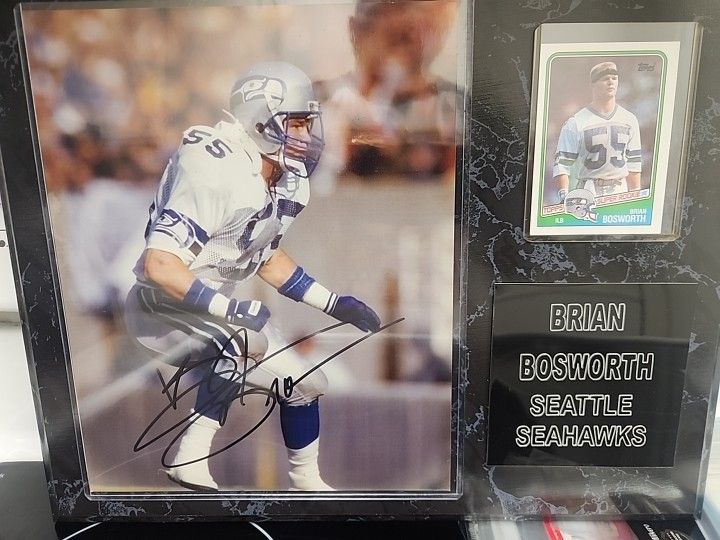 Collectors Plaque Signed 8×10 Brian "The Boz " Bosworth Seattle Seahawks Photo with card & C.O.A!!