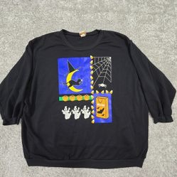 Vintage Halloween Sweatshirt Womens 4X Black Witch Ghost Moon Graphic READ
