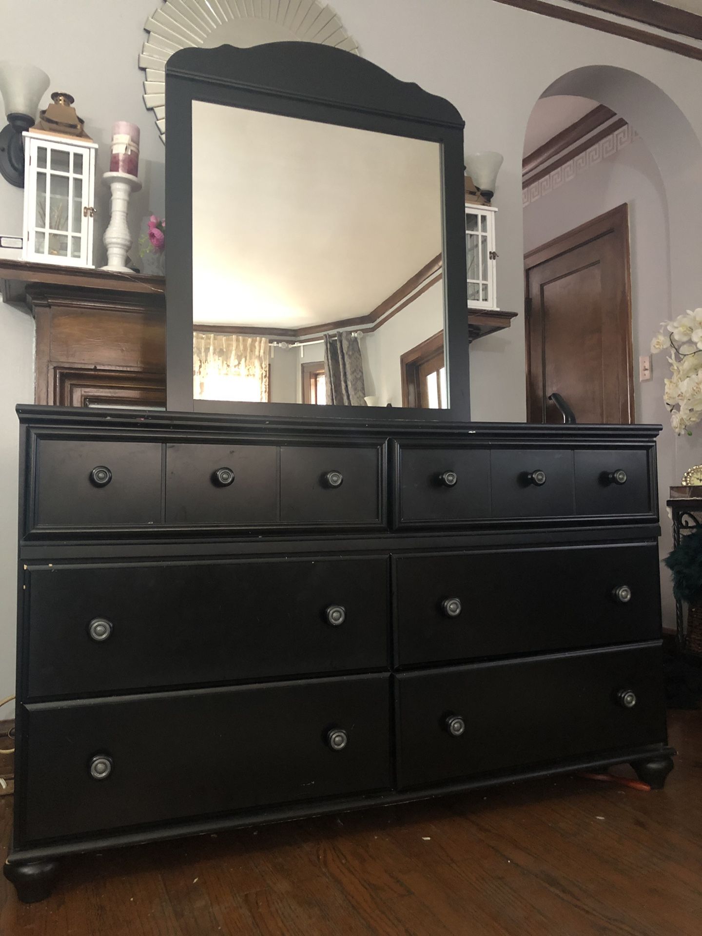 Dresser with mirror attached