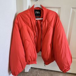 Zara Puffer Bomber Jacket Orange