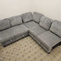 Gray Modular Sectional Sofa with Storage Ottoman – L-Shaped Couch – Sold As Is