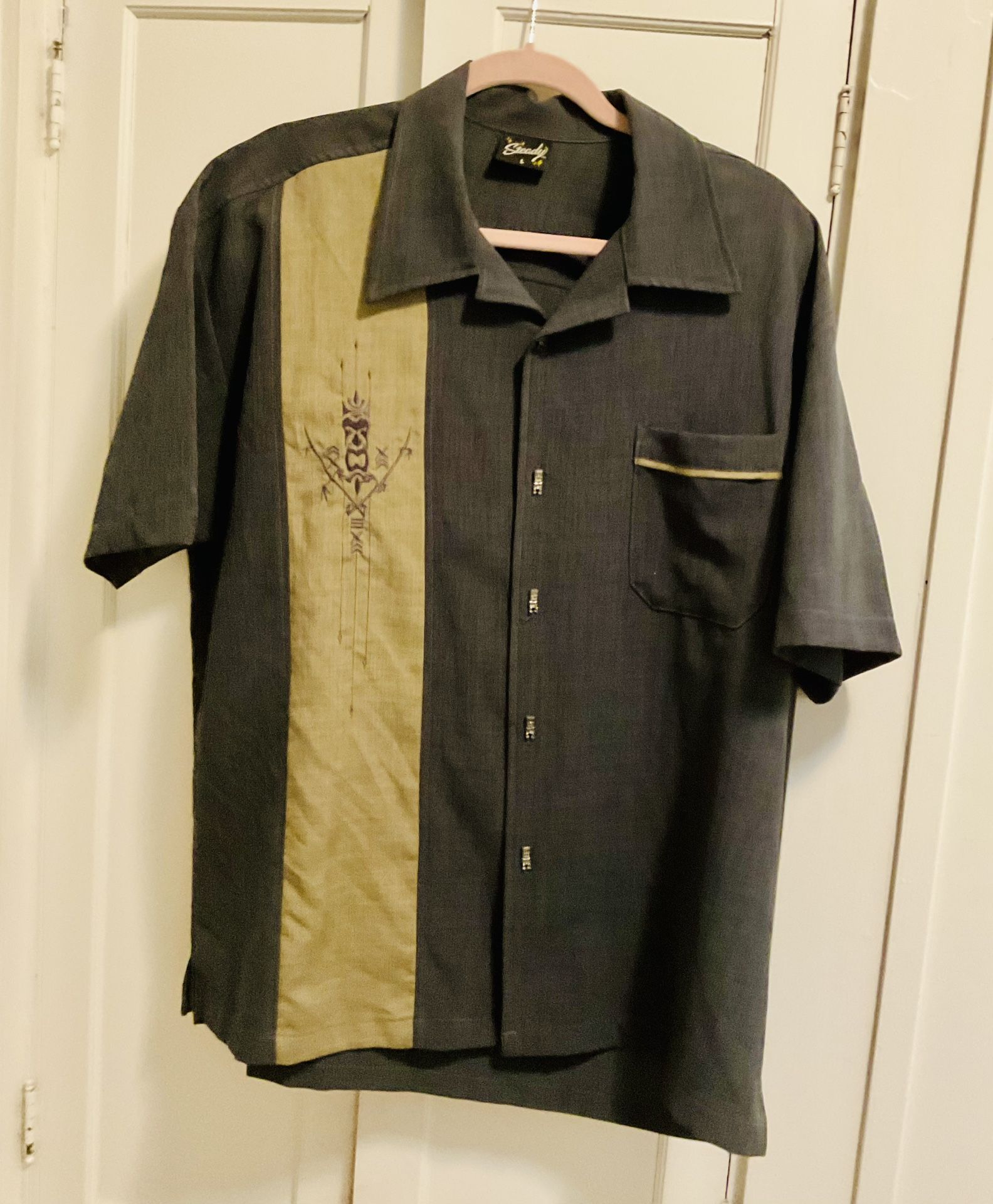 Tiki Steady Mens Button Down Shirt Large Rockabilly