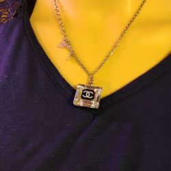 Lucite CC Square Charm Necklace