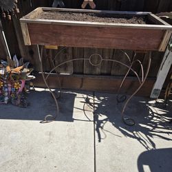 Wooden And Wrought Iron Raised Garden/Herb Bed