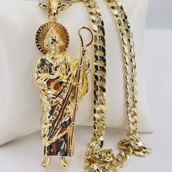 San Judas Tadeo Y Cadena Oró Laminado 14k🎁/Saint Jude And Chain Gold Plated  14k NOT SOLID GOLD