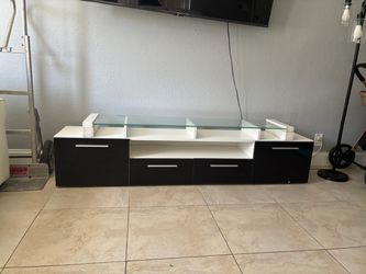 Black and White TV Stand with Glass Top