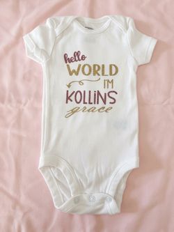 Custom made to order newborn onesie 0-3 months - new baby boy or girl / Hello World!