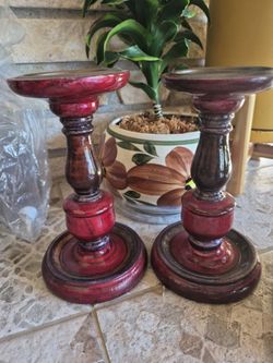 2 wood candel holders 8.5"