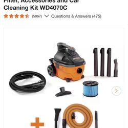 4 Gal. 5.0 Peak HP Portable Shop Vacuum Wet Dry Vac with Fine Dust Filter, Accessories and Car Cleaning Kit WD4070C