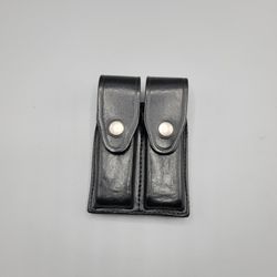  Black Leather Police Security Military Double Mace/Mag Holster/Pouch w/Brass