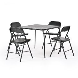 Homy Casa Fern 5PC Bridge Folding Table Set Black with 4 Mango Upholstered Foldable Chairs