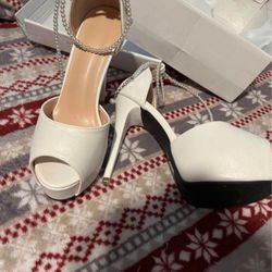 Pearl Beaded Ankle White Heels  Size 6/12