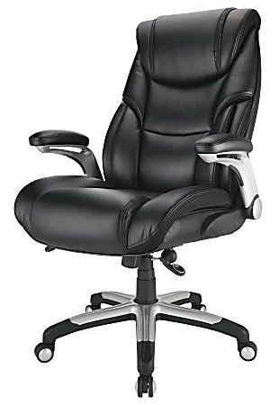 Realspace® Torval Big & Tall Bonded Leather High-Back Computer Office Chair, Black/Silver, BIFMA Compliant
