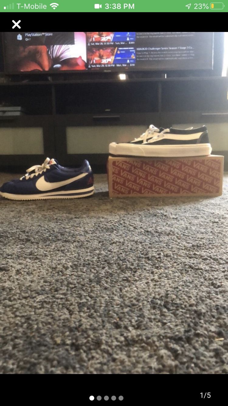 Two for $65 Size 8.5 Blue cortez Los Angeles ed with True white and black vans