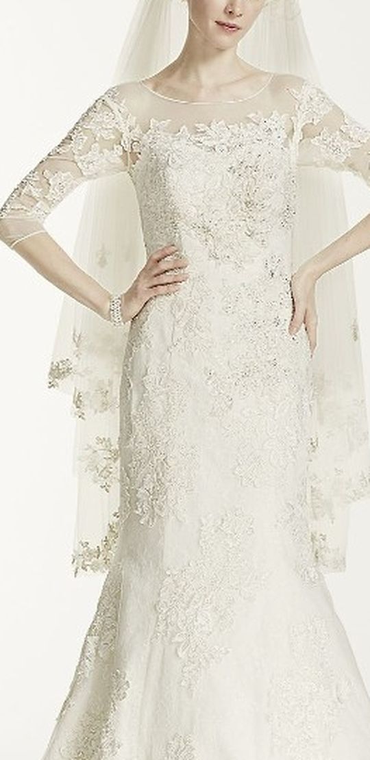 Oleg Cassini Wedding Gown, Veil, Shoes, And Tierra