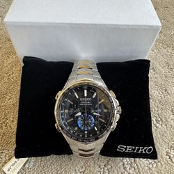 New - Seiko Men's Solar Chronograph Coutura Stainless Steel Bracelet Watch 45mm With Warranty 