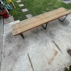 Mid Century Slat Wood Bench. 8’ Long And Heavy
