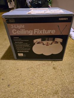 Vintage Sears 3-Light Ceiling Fixture 988901 New In Box Brass Opal Glass Retro