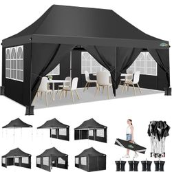 COBIZI 10x20ft Pop Up Canopy Tent with 6 Removable Sidewalls, Easy Up Commercial Canopy, Waterproof and UV50+ Gazebo with Portable Bag, Adjustable Leg