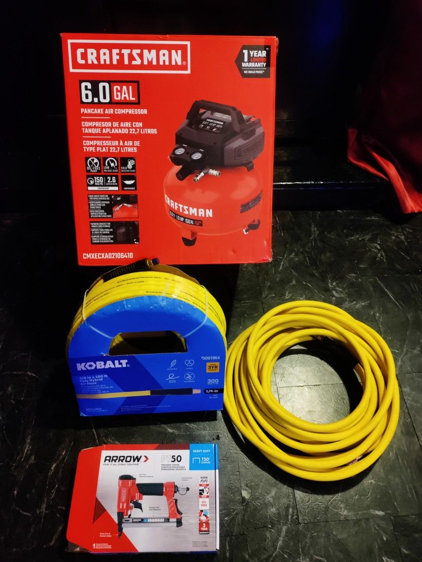 New In Box Craftsman Air Compressor..New Stapler Gun,2 Compressor Hoses