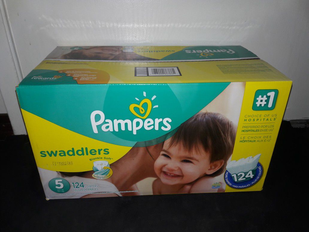 Pampers Swaddlers Size 5 (124 diapers) I will not accept less.