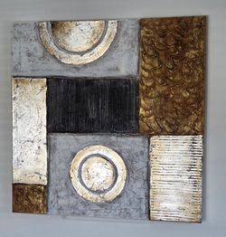 Abstract Wall Art Textured Reflective Gold Silver Mixed Media on 32x32 Canvas
